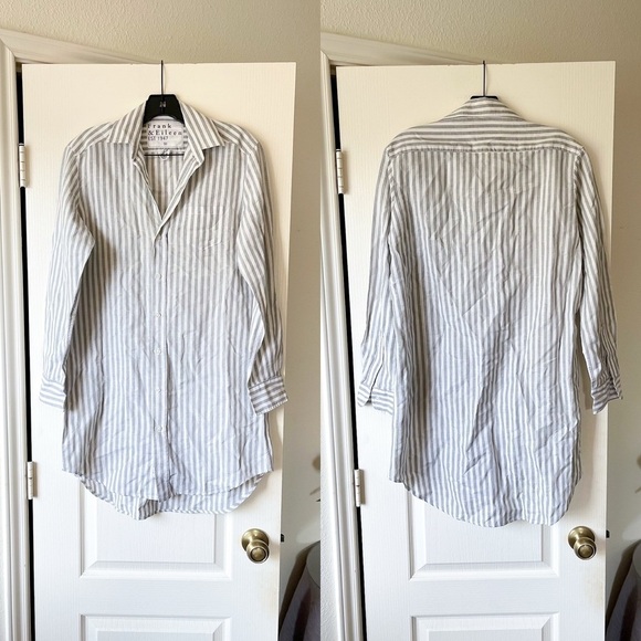 Frank & Eileen Dresses & Skirts - Frank & Eileen Mary Shirtdress Grey White Linen Stripe Long Sleeve Button XS EUC